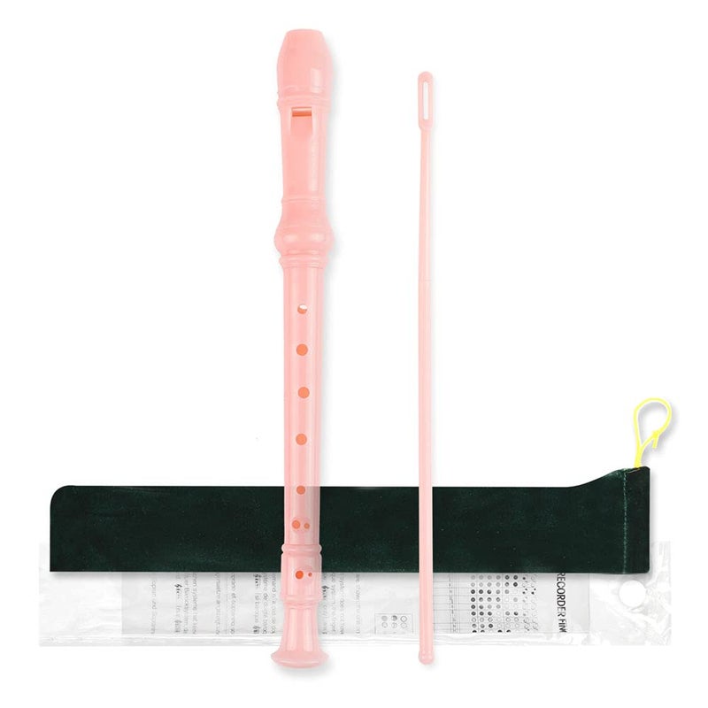 Mr.Power German Style C Key Soprano Recorder 8-Hole 3 Piece Music Musical Instruments for Beginners, Adults with Fingering Chart Cleaning Kit (Pink) - Image 1